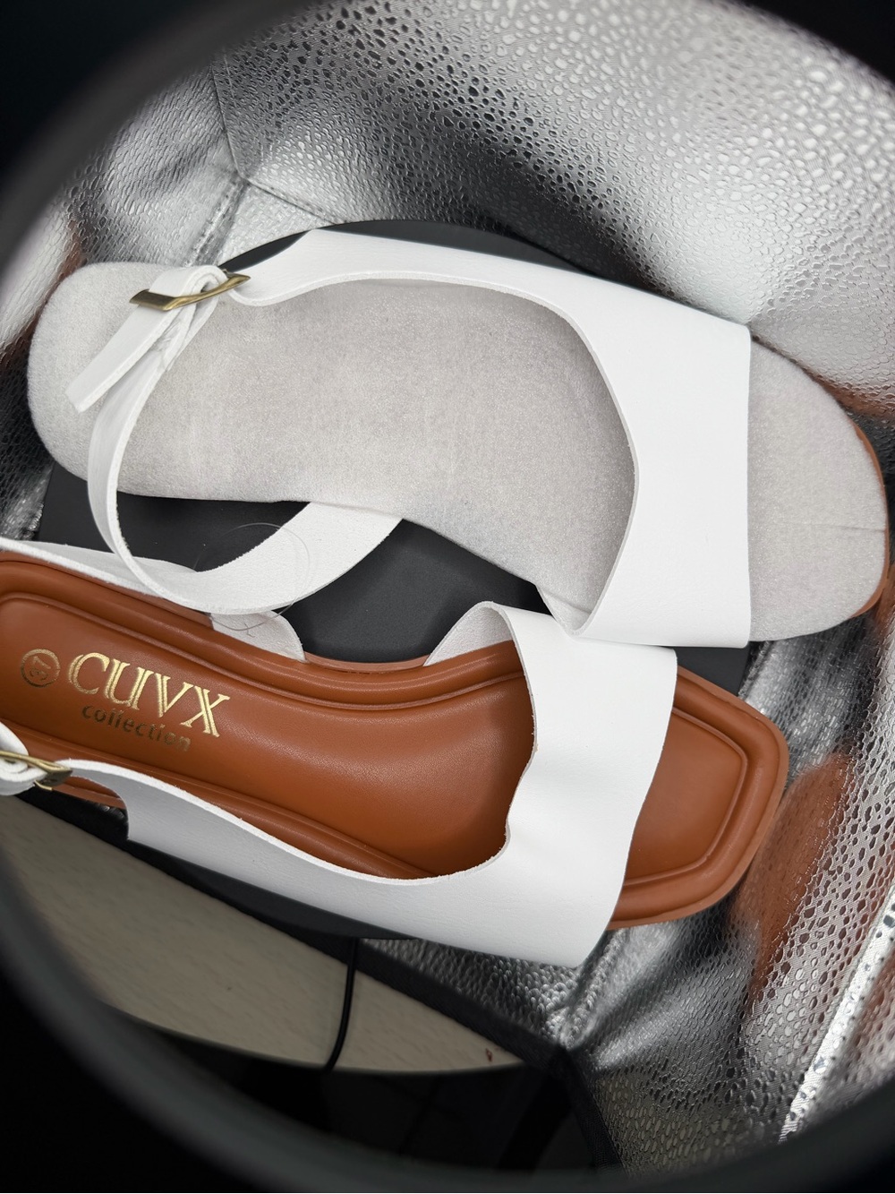White Leather Slingback Sandals